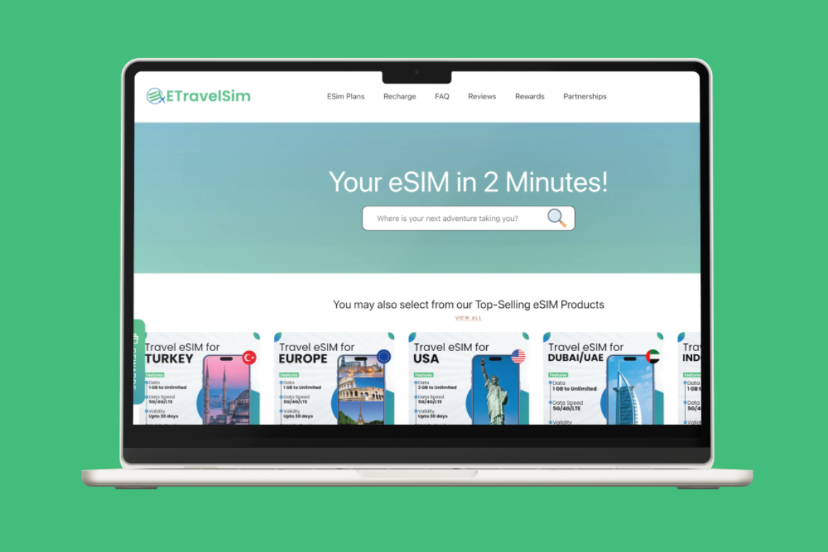 ETravelSim laptop screen