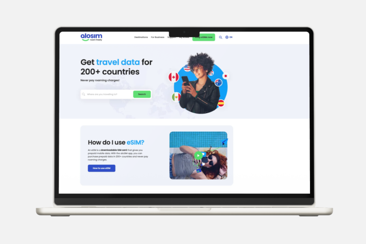aloSIM laptop screen